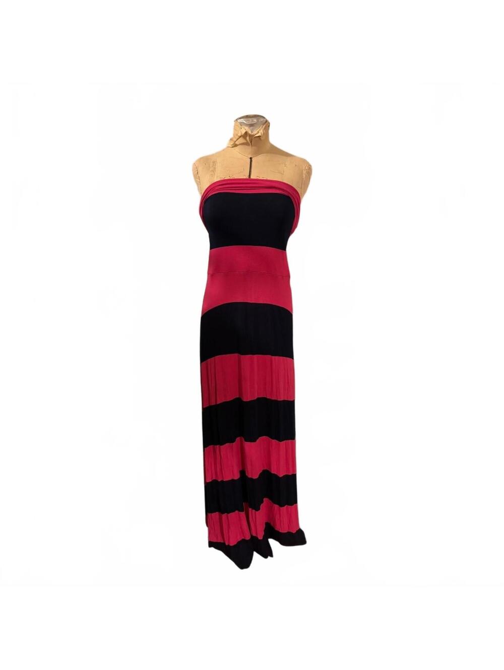 4 IN 1 Strapless Pink and Black Striped Maxi Dress